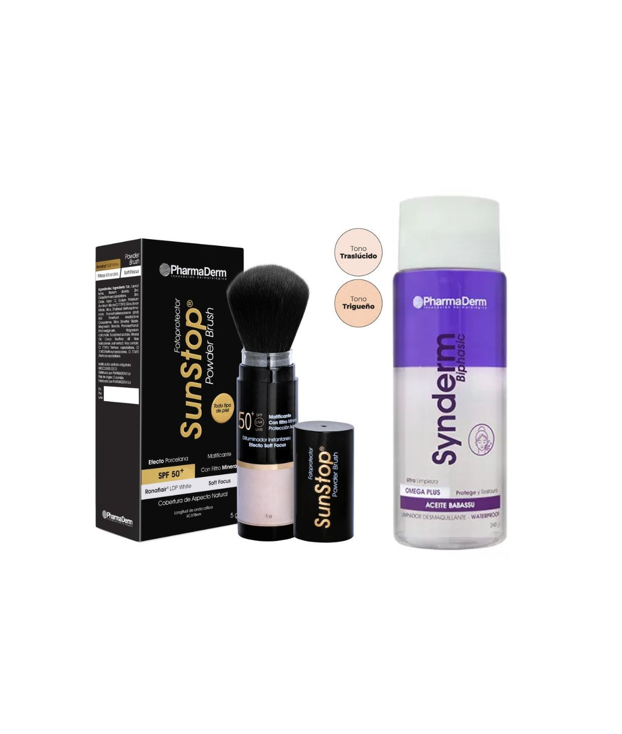 KIT SUNSTOP POWDER BRUSH + SYNDERM BIPHASIC X 240 ML